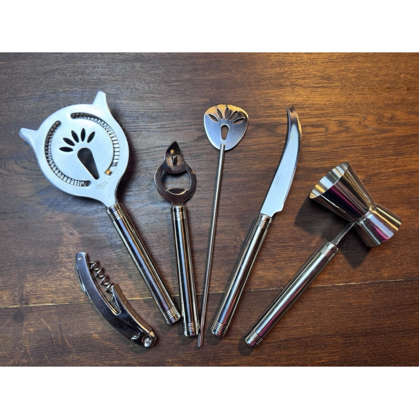 6 Pc Barware Set Cocktail Mixer Tools Jigger Strainer Corkscrew Opener