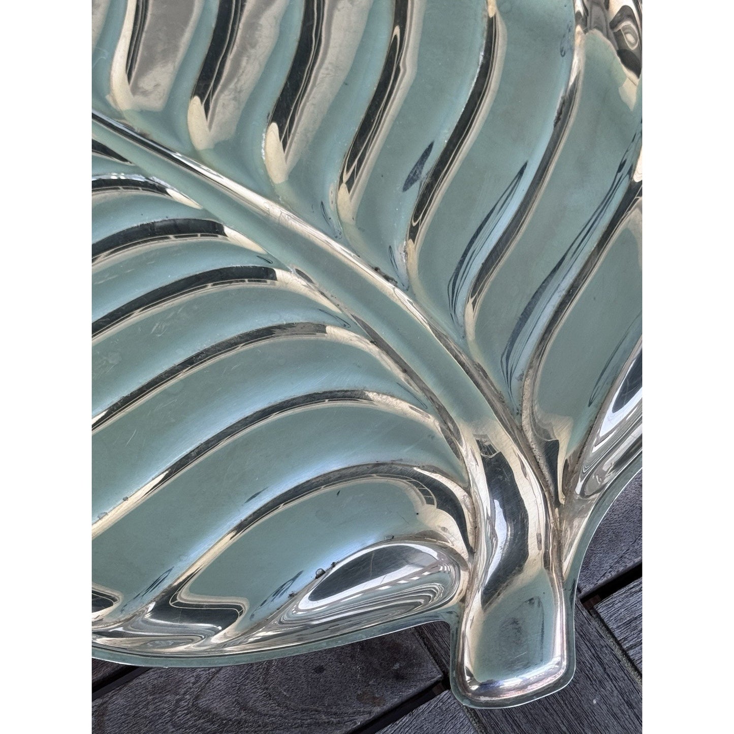Vintage IS Silver Co Palm Leaf Serving Tray Silverplate Hollywood Regency 15”