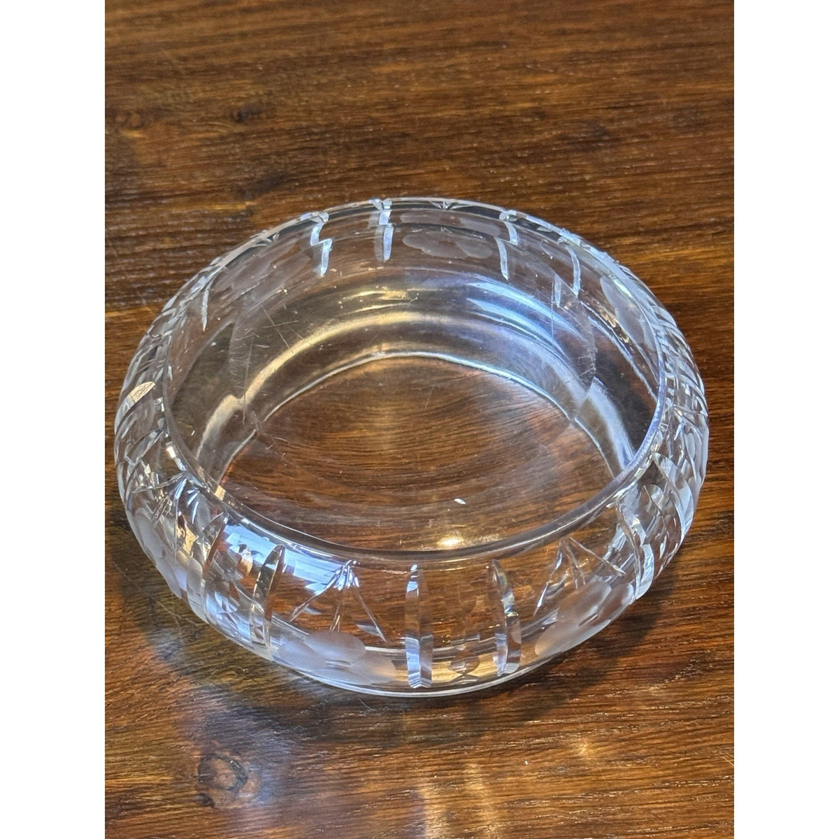 Art Deco Antique Crystal Jewelry Box Sterling Silver Lid Vanity 5.5”