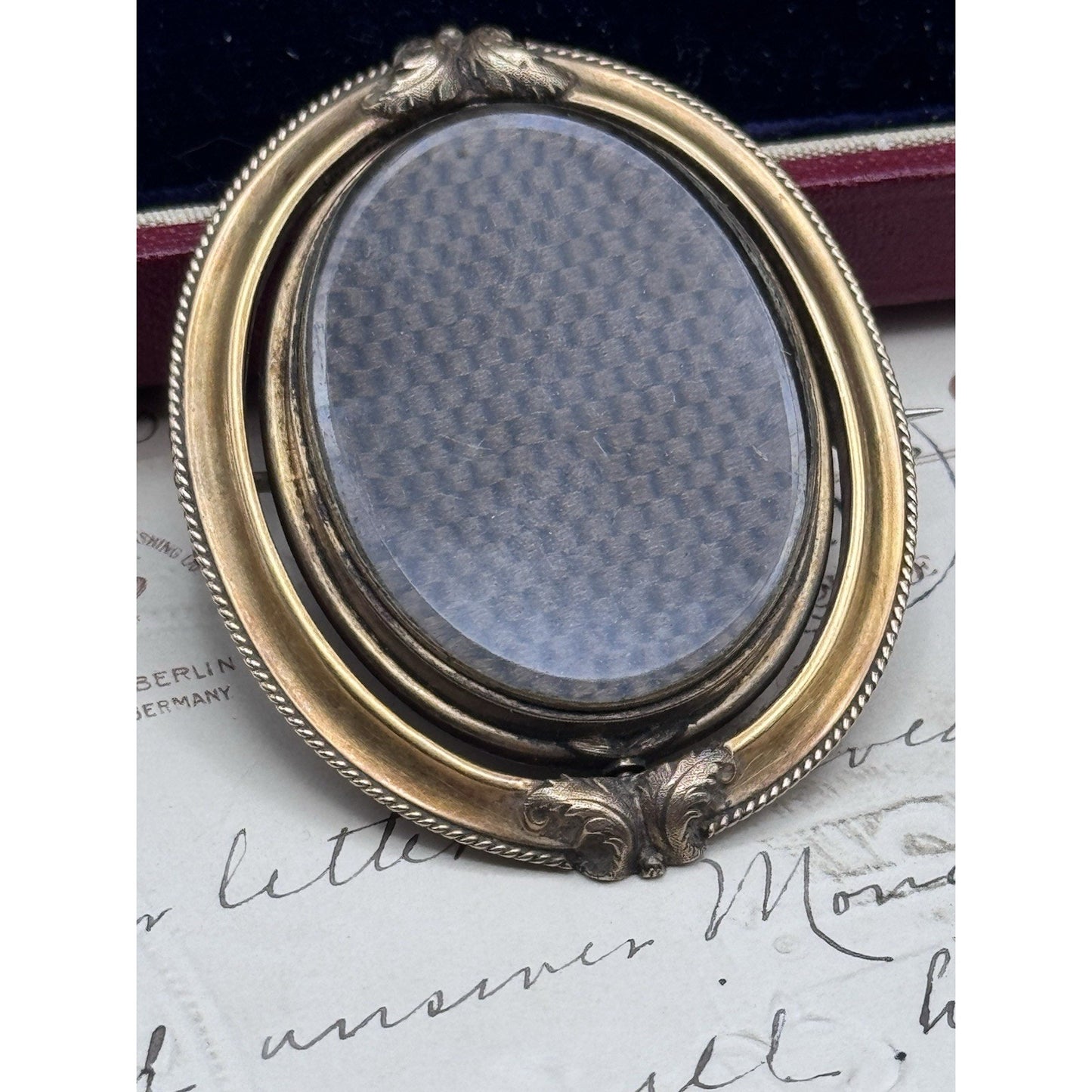 Victorian Gold Filled Mourning Brooch Swivel Hair Photo Portrait 2” ANTIQUE