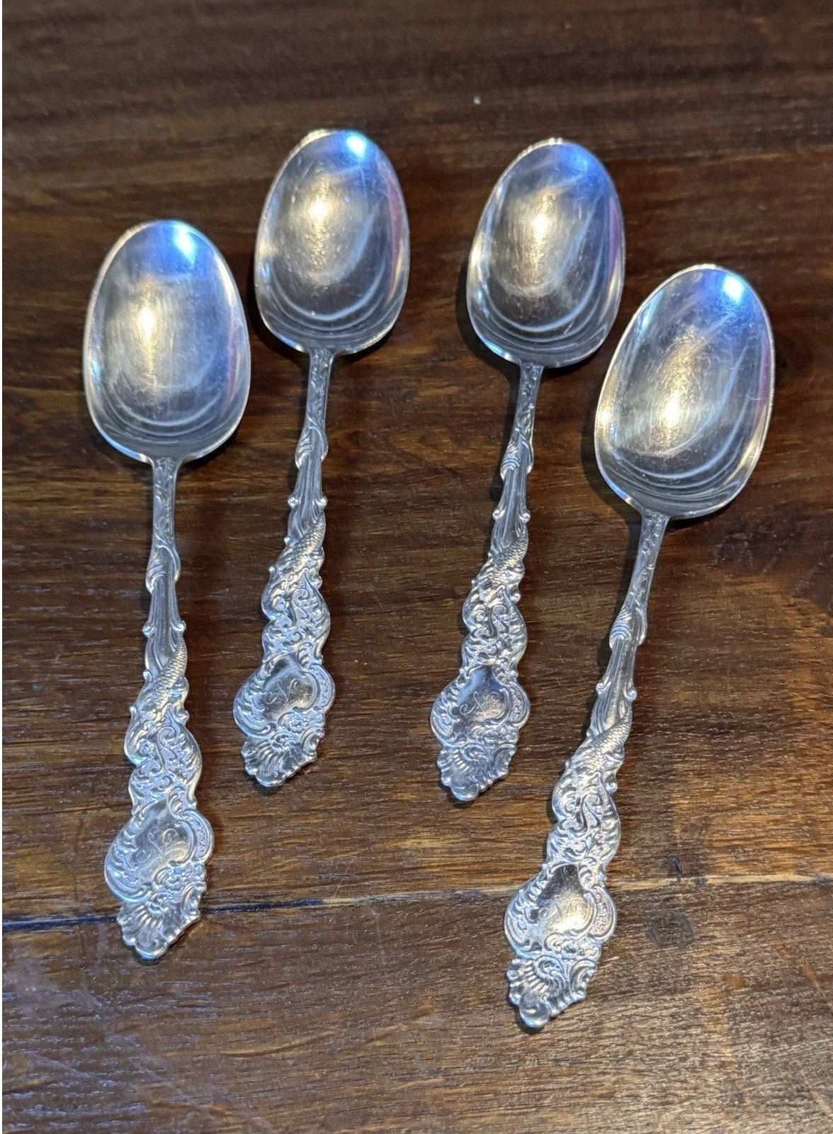 Silverplate Dinner Spoons 1847 Rogers Columbia Set Of 4 Ornate Monogram N 8.25”