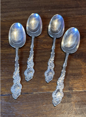 Silverplate Dinner Spoons 1847 Rogers Columbia Set Of 4 Ornate Monogram N 8.25”