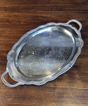 Silverplate Butler Tray F.B. Rogers Ornate Handled SHABBY Chic CONDITION 21”