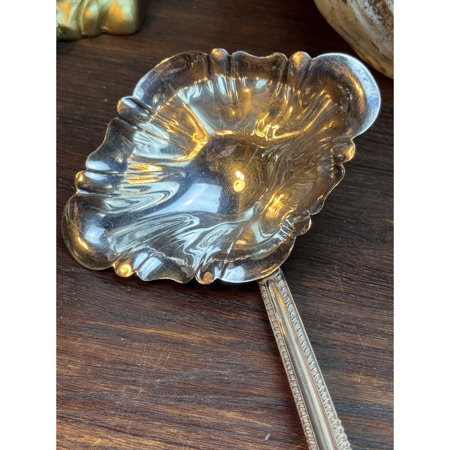 Silverplate Serving Ladle 13" Large Shell Bowl Victorian Art Nouveau Style