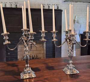 Webster Wilcox IS Silverplate 5 Light 4 WAYS Convertible Candelabra Pair 16.75”
