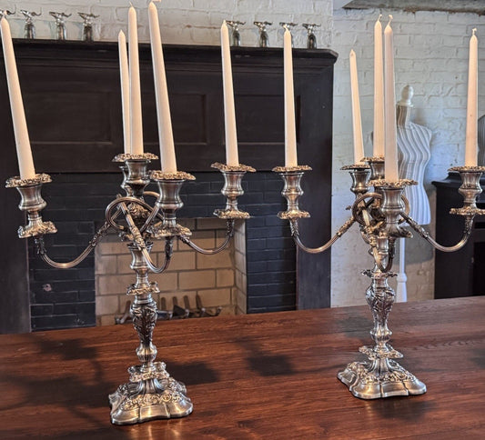 Webster Wilcox IS Silverplate 5 Light 4 WAYS Convertible Candelabra Pair 16.75”