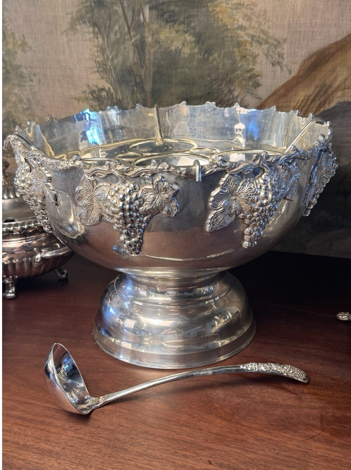 Vintage Silverplate Punch Bowl Grape Wine Champagne Cooler 15.5”