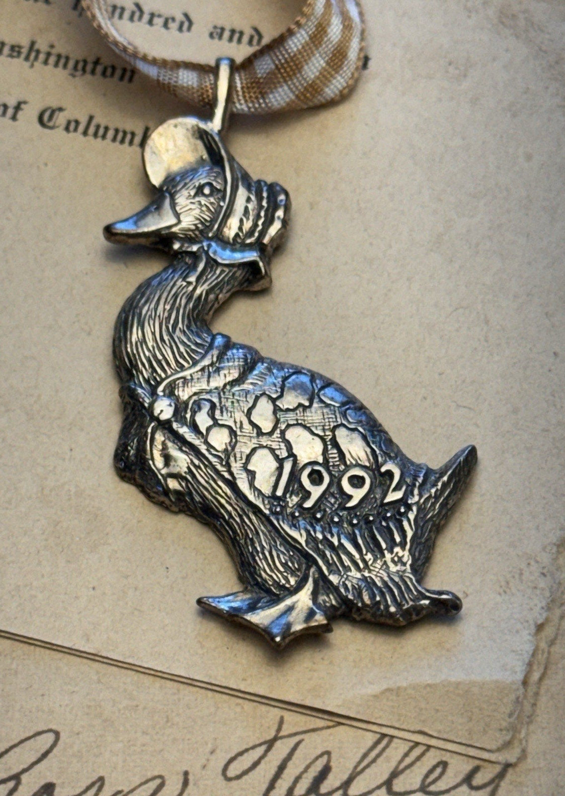 Sterling Silver Goose Ornament 1992 H&H Bonnet Christmas Vintage 2.25” x 1.25”