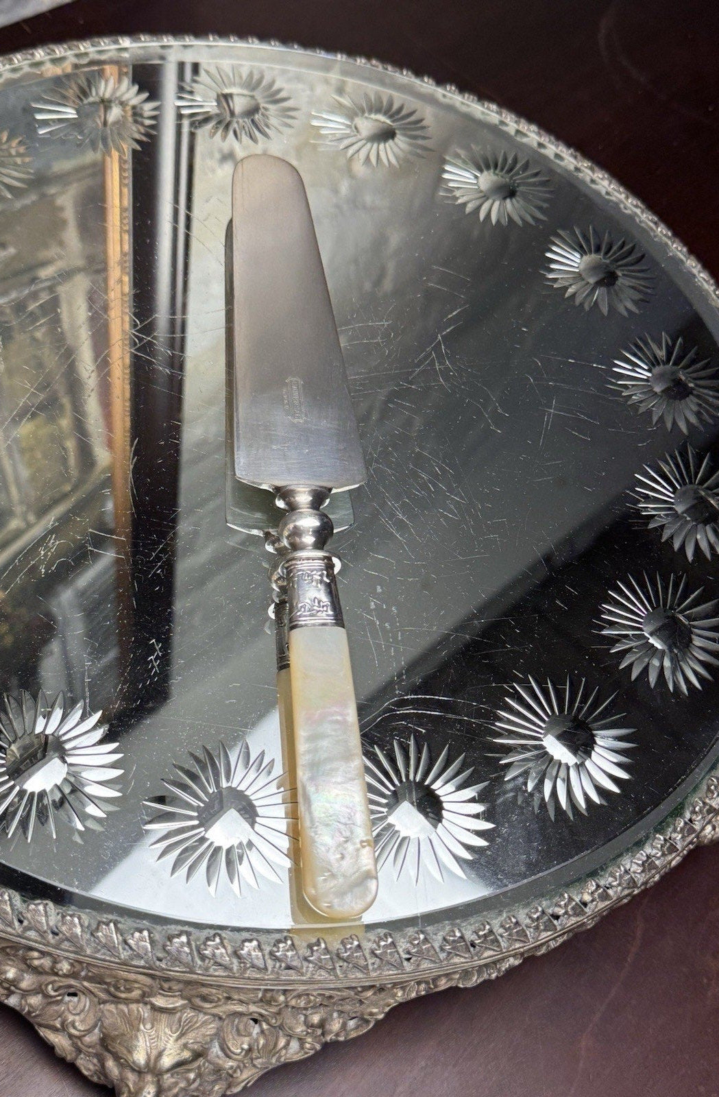 Mother Of Pearl Cake Pie Server Universal LF&G Sterling Ferrule 10.5”